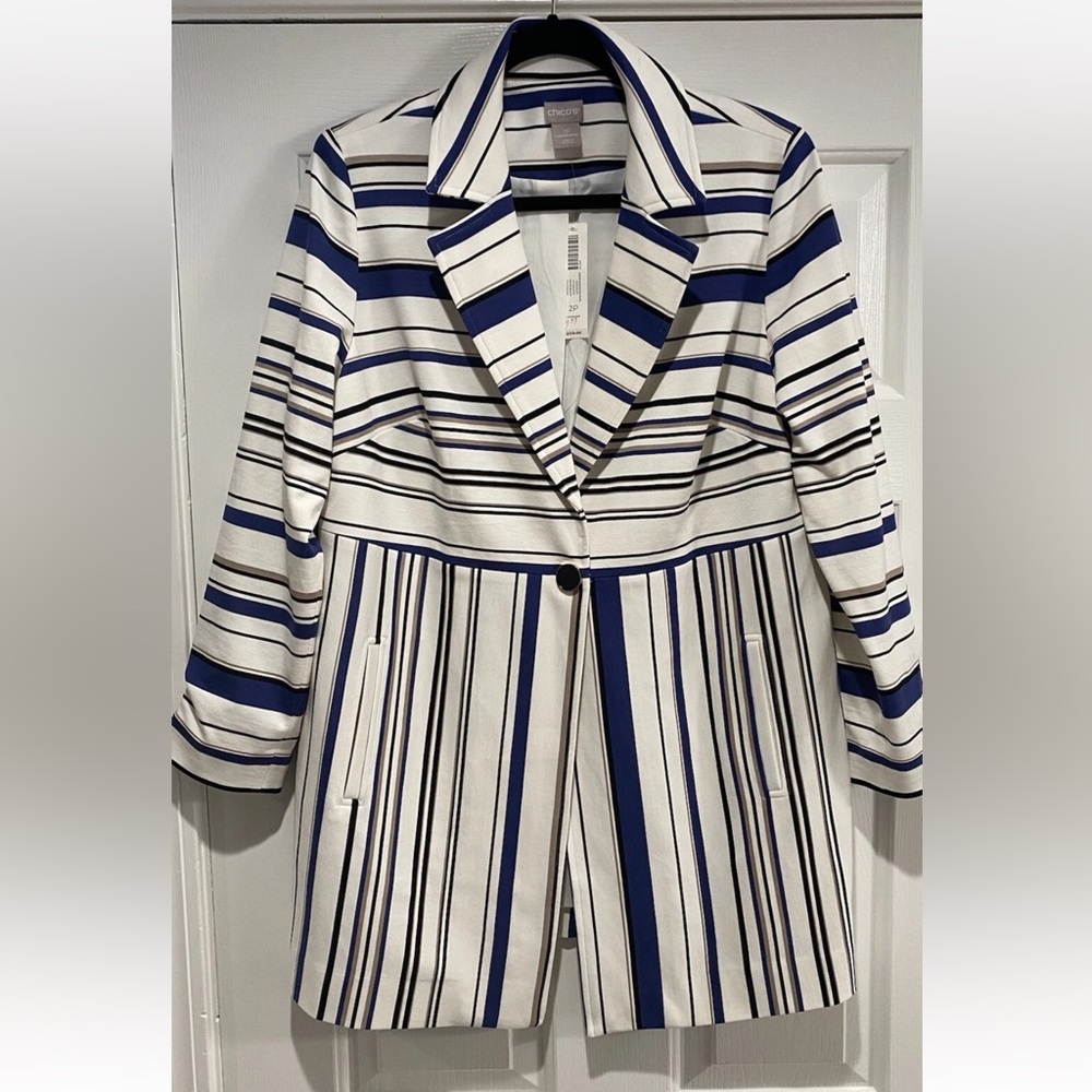Chico's Women Multicolor Stripe Seasonless Ponte Topper Jacket size Large NWOT 3